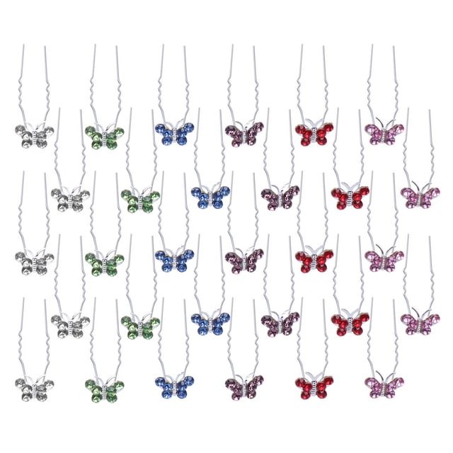 Miangastore 30PCS U Shaped Rhinestone Hair Sticks for Wedding Party Assorted Color金属和水钻材质