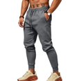 thumbnail image 2 of Men's Tapered Jogger Sweatpants, Drawstring Elastic Waist Outdoor Working Pants, Fall Slim Fit Solid Color Casual Trousers with Pockets Dark Gray 2XL, 2 of 6