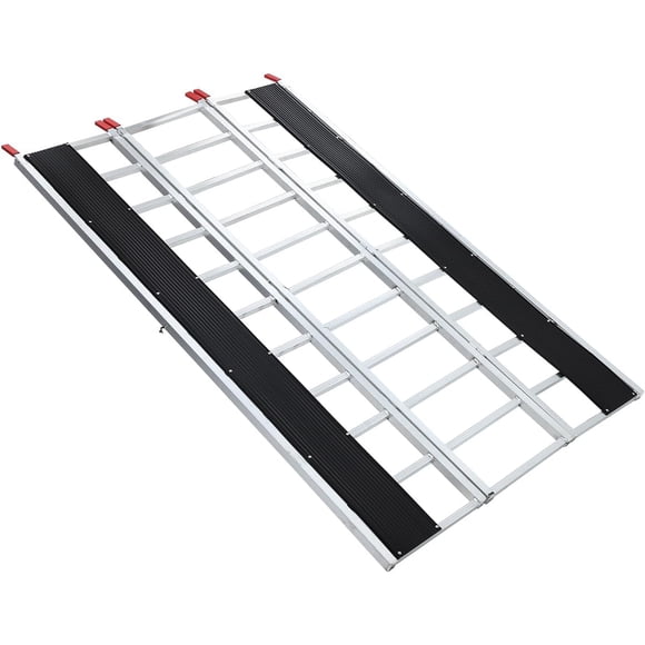 85 In Aluminum Tri-Fold Snowmobile Loading Ramp with Ski Guides 1500 lbs Heavy Duty Folding Ramp for ATV UTV Tractor Truck and Trailer