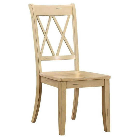 Pemberly Row Contemporary Wood Dining Room Side Chair in Buttermilk (Set of 2)