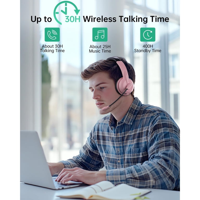 Froura Wireless Headset with AI Noise Cancelling, Pink photo 7