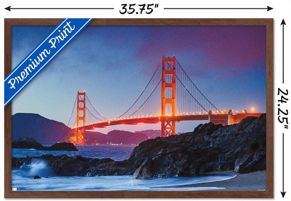 Wonders of the World - Golden Gate Bridge Wall Poster, 22.375" x 34", Framed