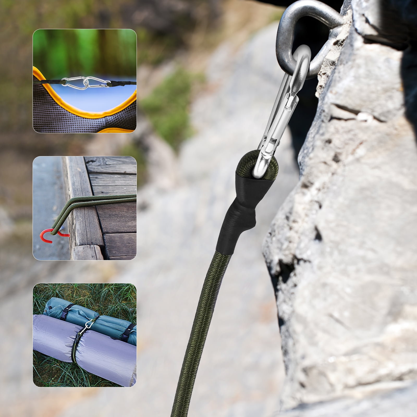 4 Pack Mini Short Bungee Cords with Carabiner Hooks Heavy Duty Elastic Tie Downs Straps for Tent, Bike, Kayak, Luggage