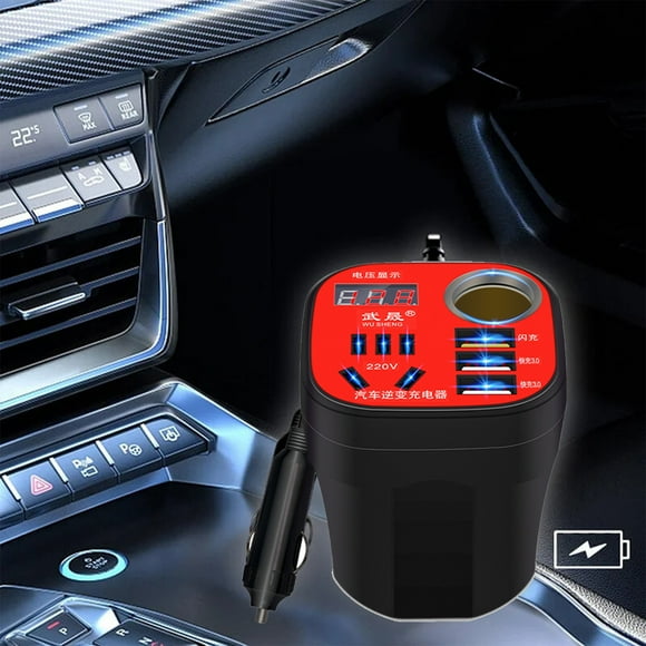 Inversor de Corriente para Coche, 200 W de Potencia, 220 V Ca, 3 Puertos de Carga Usb, Pantalla Lcd, Ideal para Portátiles, Consolas de Juegos, Luces Navideñas y Viajes. Tamaño Compacto: 7,7