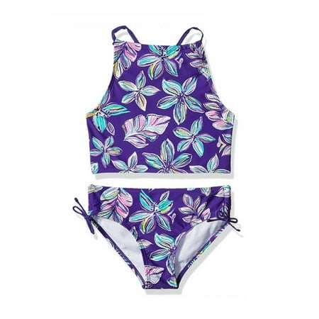 

GYRATEDREAM Girls Floral Printing Bathing Suits Ruffle Flounce Two Piece Swimsuits Pattern#A8 7-8 Years