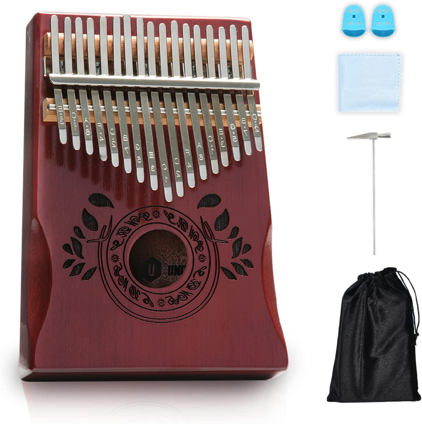 UNOKKI Mahogany Kalimba (Cherry, Glossy Finish) Thumb Piano with Hand