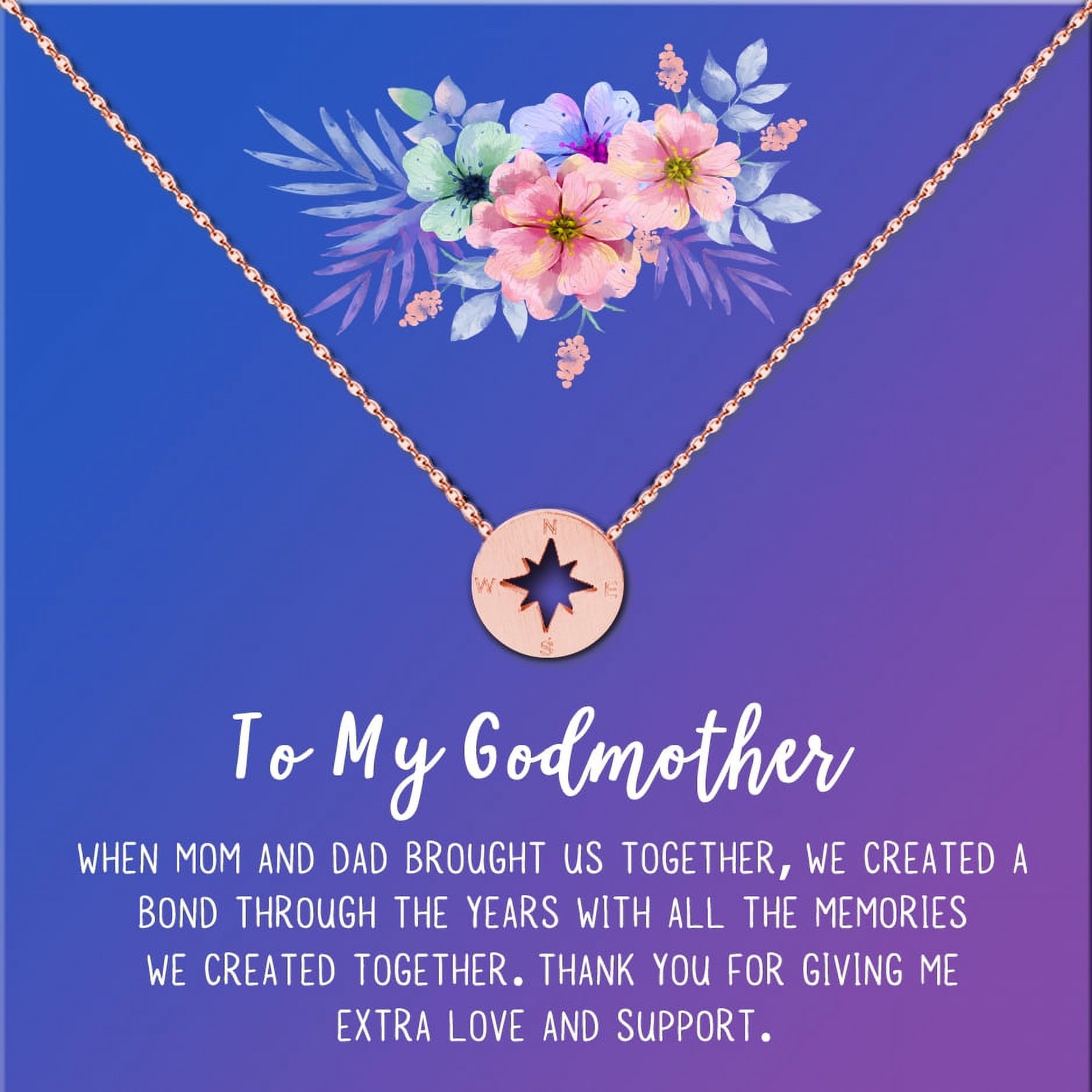 To My God Mother Mother's Day Gift, Gift for Her, Godmother's Day Gift, Godmother's Gift for Mother's Day, Godmother's Day Necklace and Card[Rose Gold Compass,Blue-Purple Gradient]