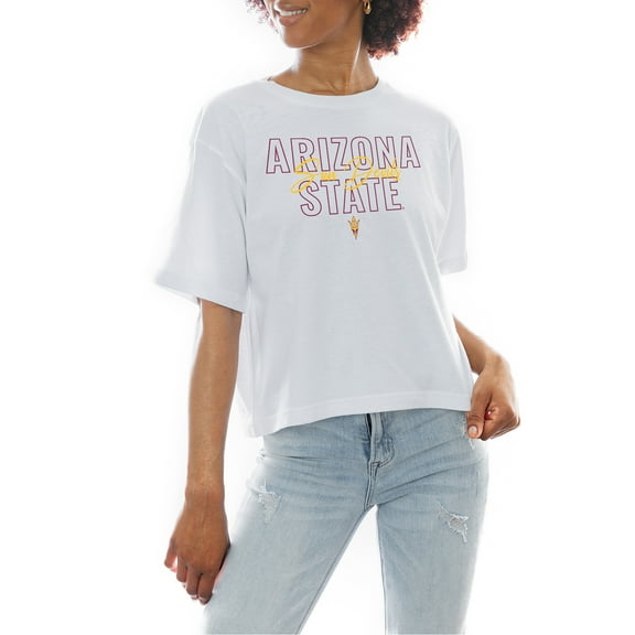 Women's Gameday Couture White Arizona State Sun Devils Slogan Boxy Fit Cropped T-Shirt