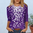 thumbnail image 2 of Zwiiyzr Women's T-Shirt 3/4 Short Sleeve Loose Elastic Printing Blouse N-Purple (XL), 2 of 6