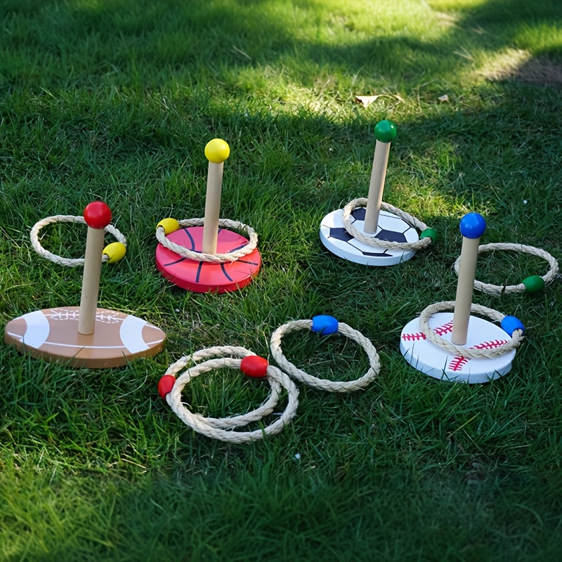 WOBOX Wooden Sports-Themed Ring Toss Game Set, Parent-Child Interactive Indoor Outdoor Toy for Kids Family Party Fun