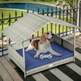 thumbnail image 3 of Dextrus 32.9in Outdoor Rattan Doghouse with Canopy, Elevated Water-Resistant Dog Bed with Blue Cushion for Small, Medium, and Large Dogs, 3 of 8