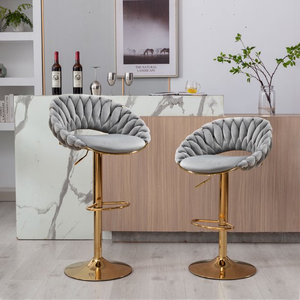Muumblus Velvet Swivel Bar Stools Set of 2, Adjustable Counter Height