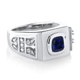 thumbnail image 3 of Gem Stone King 2.58 Ct Cushion Blue Created Sapphire White Topaz 925 Silver Men's Ring (Size 10), 3 of 4