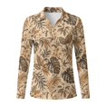 thumbnail image 4 of Xoenoiee Tropical Monstera Palm Leaves Plumeria Flower Print Long Sleeve Golf Shirts for Women Collared V Neck Polo Tennis Top Soft Lightweight Comfort Warm Weather Outfits, Size M, 4 of 7