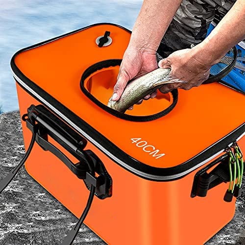 Live Fish Lures Bucket and Fish Protection Bucket,10GAL/8GAL/6GAL/4.8GAL/3GAL Live Fish Container Fishing Bucket,Foldable Fish Bucket Multi-Functional EVA Fishing Bag for Outdoor 