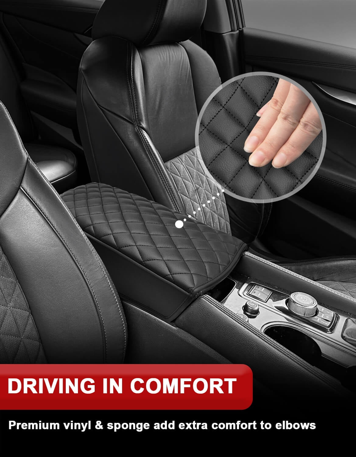 KBH Car Center Console Cover for 2016-2024 Nissan Maxima Accessories, Middle Console Lid Armrest Cover for Vehicle, Black Leather Interior Cushion Pad