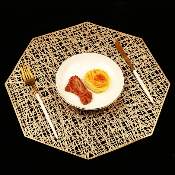 HTAIGUO Sets de Table pour Table à Manger Ensemble de 6 Sets de Table Octogonaux Antidérapants pour Table à Dîner (Or)