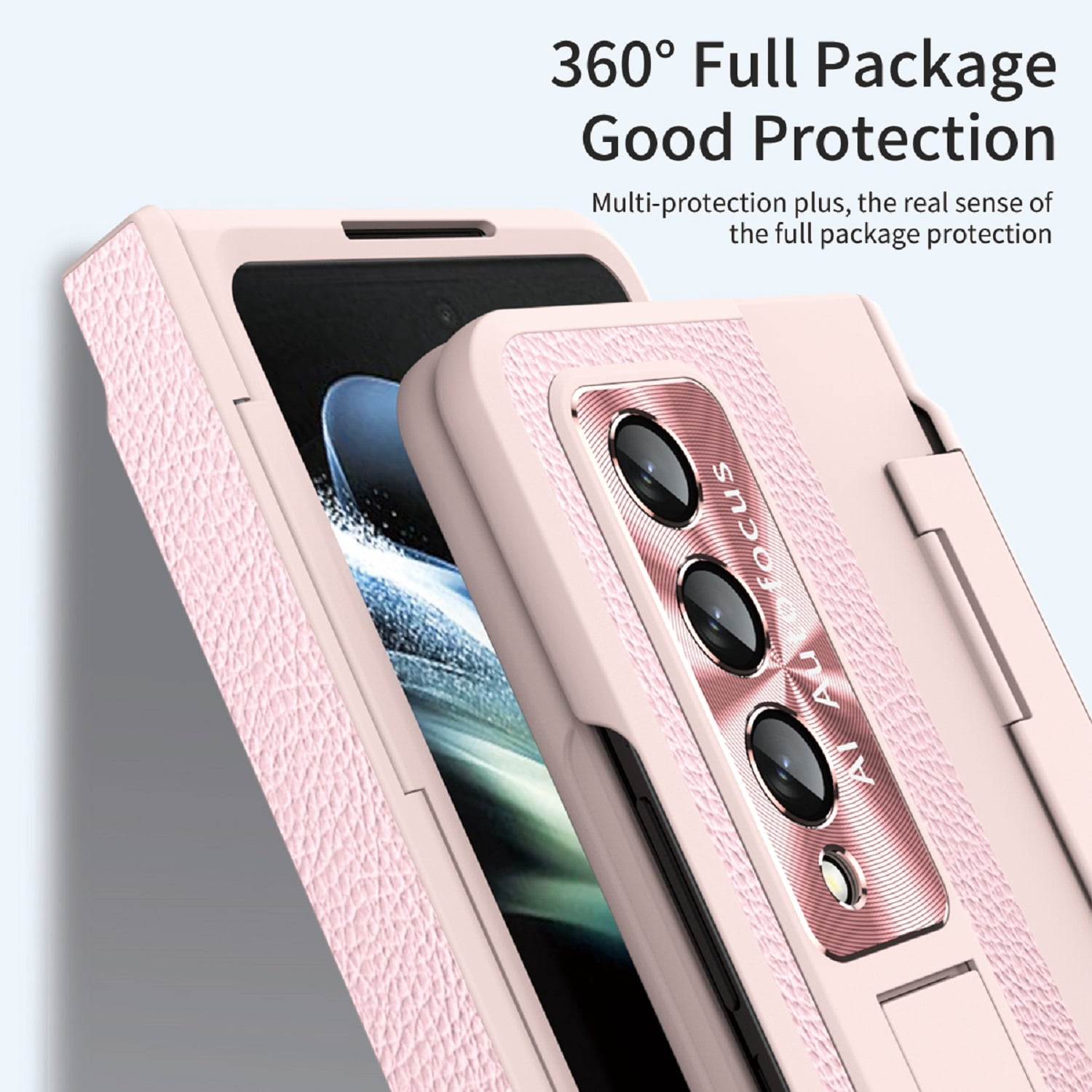 TECH CIRCLE Galaxy Z Fold 3 Case, Ultra-Thin Luxury PU Leather Hard PC Kickstand Anti-Scratch Shockproof Hinge Protection Case Support Wireless Charging for Samsung Galaxy Z Fold 3 5G, Pink