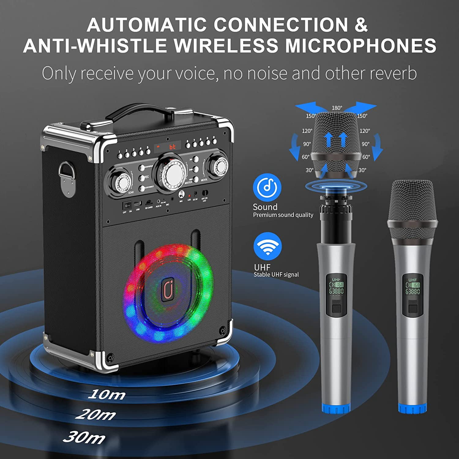 FanFun Karaoke Machine with Microphones, Bluetooth Speaker with Lights, Karaoke Speaker with Remote Control, Karaoke System for Party, Powerful Stereo Deep Bass, S8-T