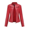 thumbnail image 3 of Women Faux Leather Jackets Motorcycle PU Moto Biker Outwear Coat Red L, 3 of 8