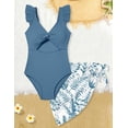 thumbnail image 4 of Traje de baño ADIRUN para niña de una pieza con volantes recortados, azul oscuro, de 9 a 10 años, 4 of 6