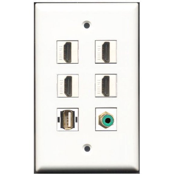 RiteAV - 4 Port HDMI 1 RCA Green 1 USB A-A Wall Plate