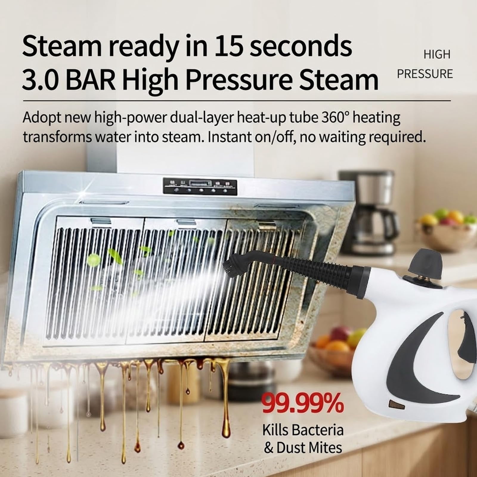 Vapelle Steam Cleaner, Vapelle Puresteam Pro, Portable Steam Cleaner with 12PCS Accessories, Multi-purpose Steamer for Home Use, Cleaning Floor, Kitchen