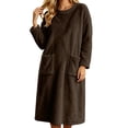 thumbnail image 7 of Mifsaly Womens Long Fleece Nightgown Plush Sleep Dress Long Sleeve Crewneck Warm Bathrobes with Pockets Coffee,M, 7 of 7