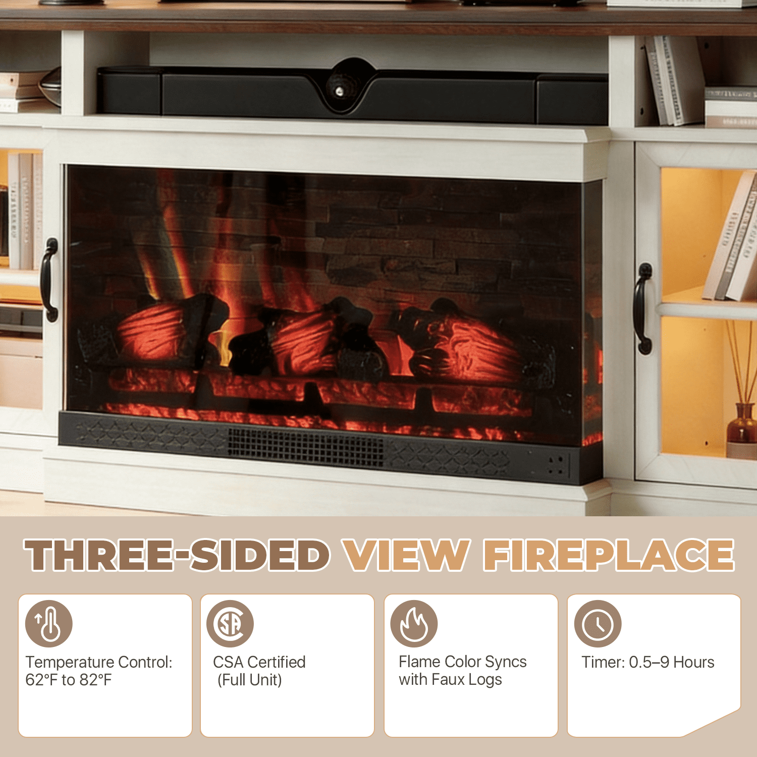 BaPiPro 70" Farmhouse Fireplace TV Stand for TVs Up to 80", Entertainment Center with 3-Sided 36" Electric Fireplace & LED Lights, 2 Drawers & 2 Storage Cabinet, White