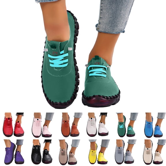 Modisza Women Leather Loafers Lace Up Walking Sneakers Non Slip Comfortable Walking Shoes Ladies Summer Work Loafer Red Size 6.5