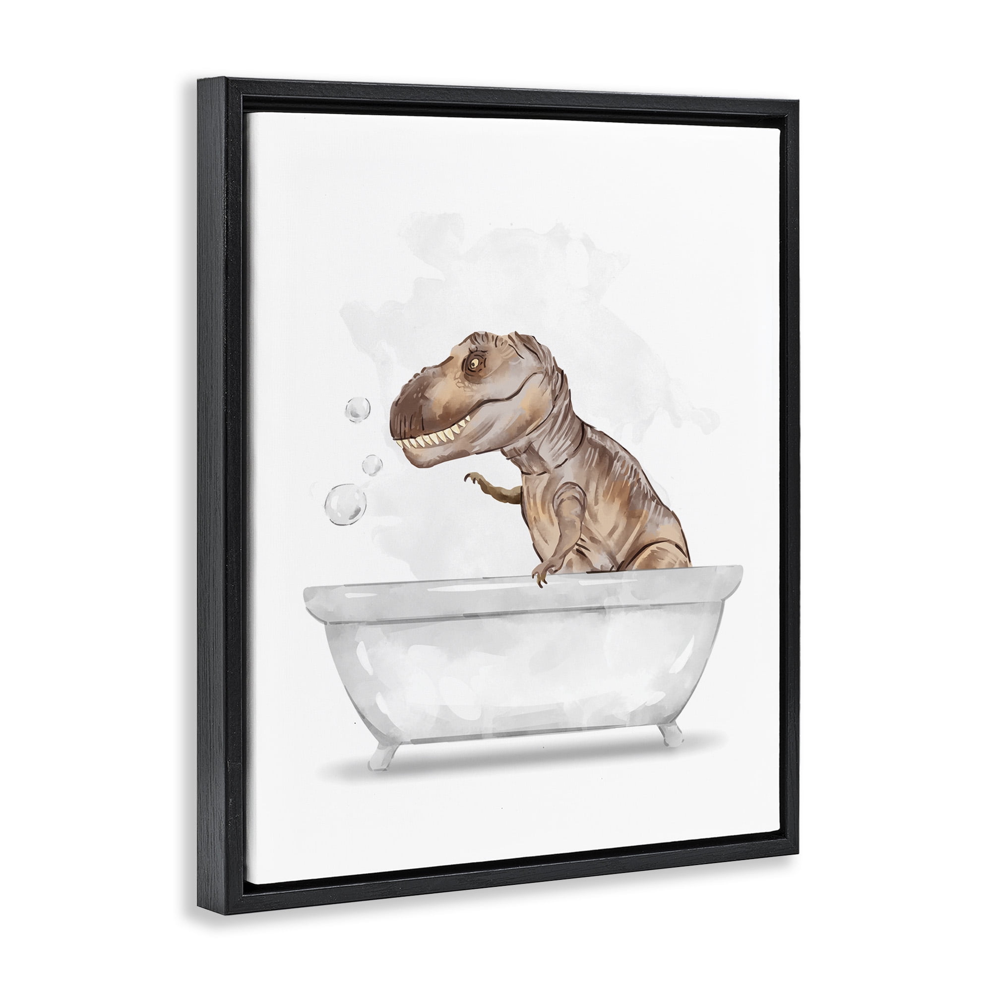 Stupell Industries T-Rex Dino in Bubble Bath Animals & Insects Painting Black Floater Framed Canvas Art Print Wall Art, 25 x 31