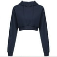 thumbnail image 5 of Pull Sportif à Manches Longues Décontracté Nombril Ouvert Sweat à Capuche Solide Pull Court, 5 of 5