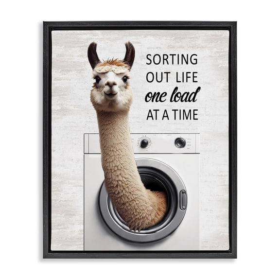 Stupell Industries One Load At A Time Llama Quotes and Sayings Painting Black Floater Framed Canvas Art Print Wall Art, 17 x 21