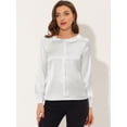 thumbnail image 2 of Camisa de satén con cuello Peter Pan para mujer, blusa de trabajo superior elegante de oficina brillante blanco S, 2 of 6