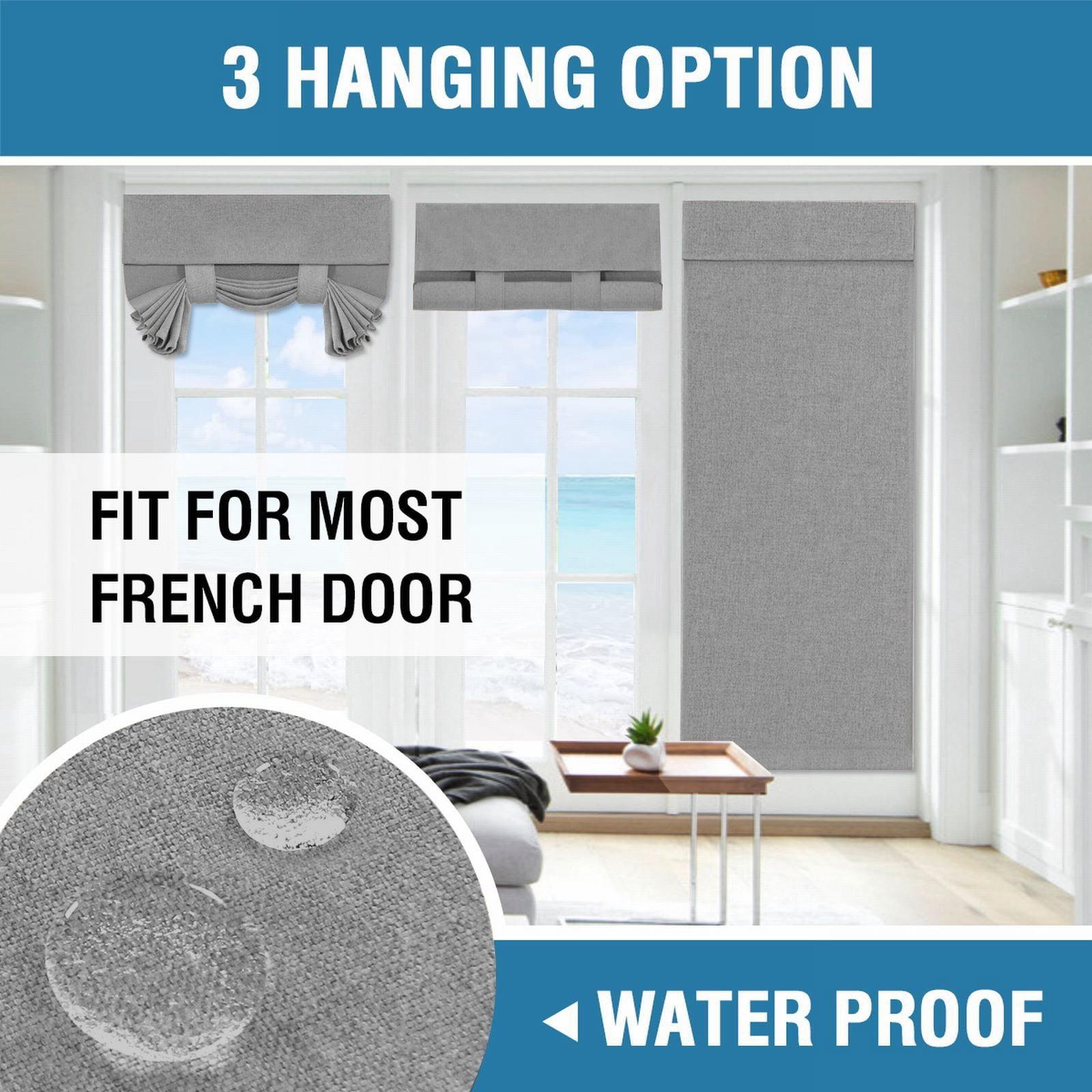 Adhesive Door Curtain Cozival Linen Textured French Door Curtains - Privacy & Room Darkening Tie-Up Blinds for Glass Doors & Kitchen Windows, Adhesive Installation, Privacy Window Blinds, B