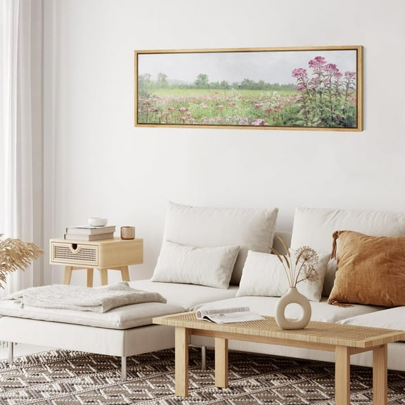 IDEA4WALL Extra Large Framed Canvas Print Wall Art Purple Wildflowers Field in Mist Fine Art Nature Wilderness Retro Floral Wall Decorative Oversized Artwork Relax/Calm for Living Room - 60"x20"