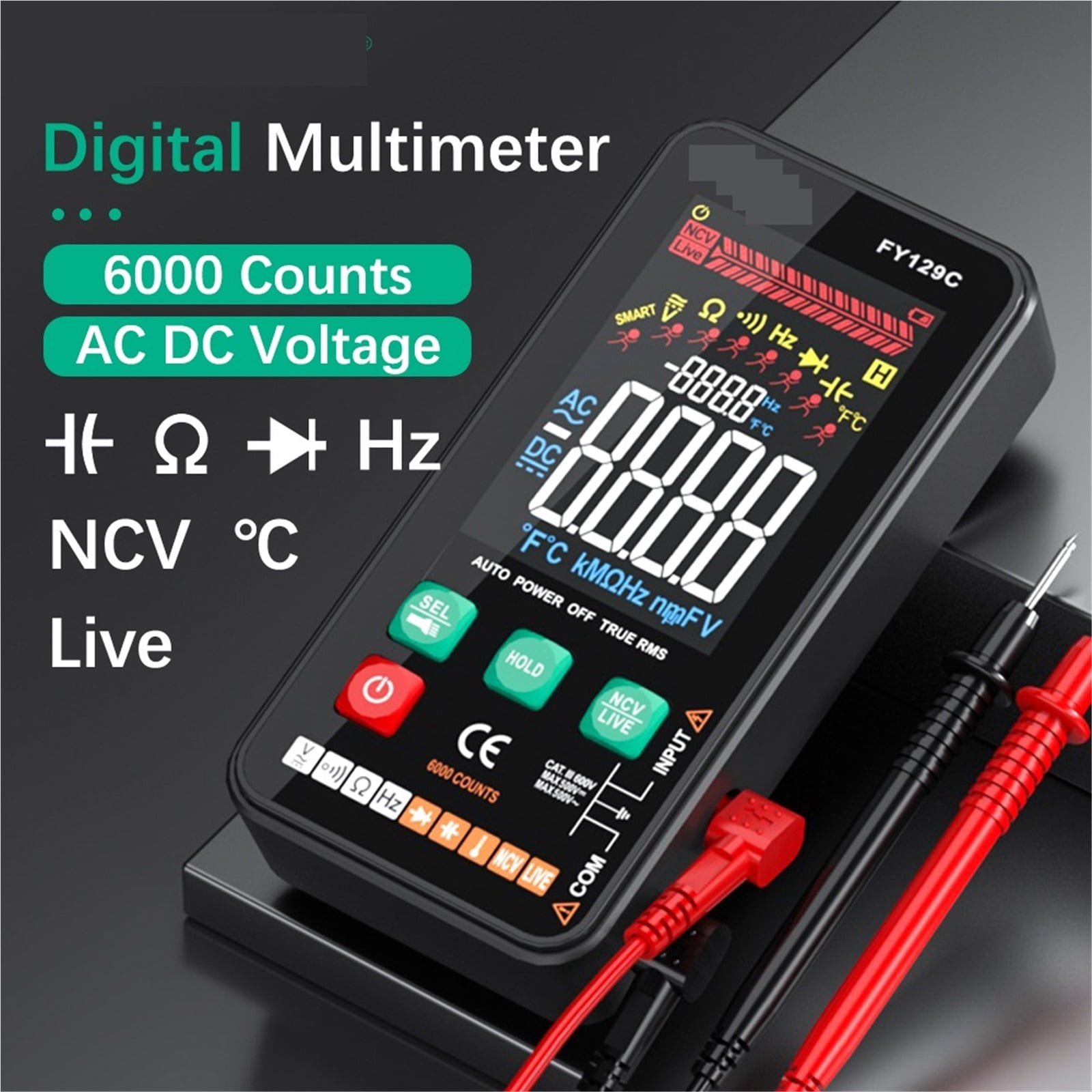 Smart Digital Multimeter With Bracket LCD Color Screen AC/DC Voltage Tester Ohm Diode NCV Frequency Live Wire Check ,Battery Test