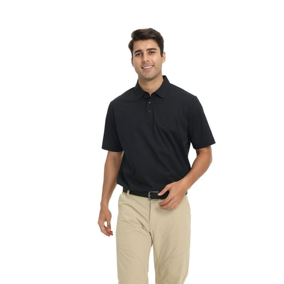 Zfeel Breathable Polyester Polo for Men, Short Sleeve Collared Classic Polo Shirt, Black, S