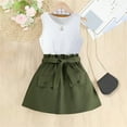 thumbnail image 2 of Odeerbi Kids Girls Skirt Outfits Summer Clothes Casual Round Neck Strap Cotton Tank Top Loose Botton Solid Color Short Skirt with Belt Sets White, 2 of 7