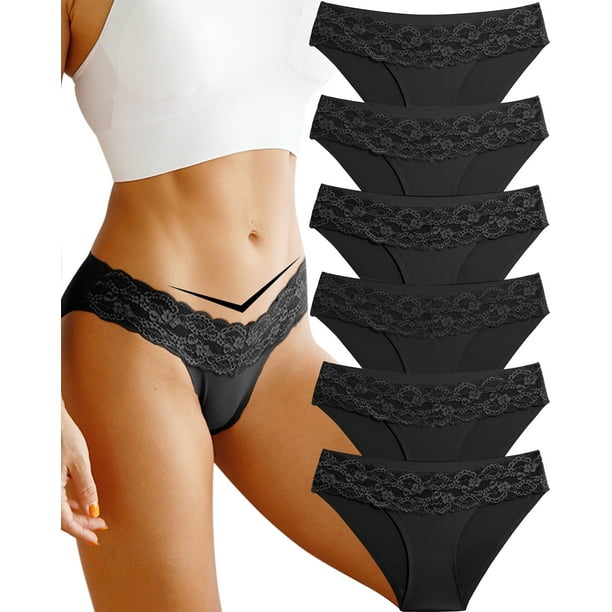 6 Pack Seamless Underwear for Women No Show Bikini Panties Lace