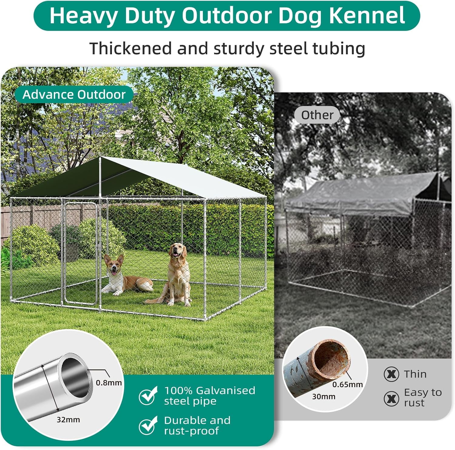 10x10 Outdoor Dog Kennel Outside Heavy Duty Dog Enclosure with Waterproof UV-Resistant Cover and Security Lock (120" Lx120 Wx84 H)