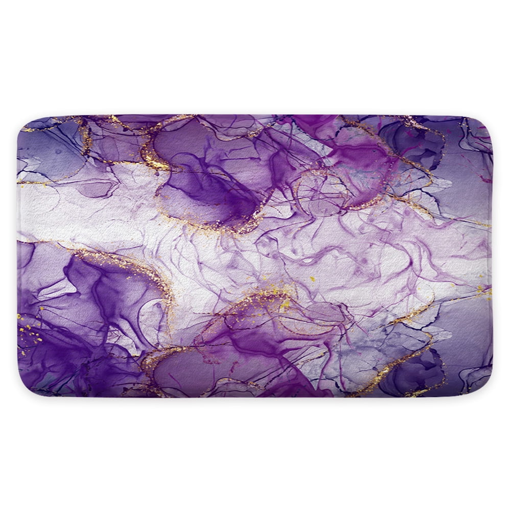 Purple Gold Marble Texture Bathroom Rugs Sets 3 Piece, Abstract Modern Bathroom Mat Set, Durable Contour Mat and Toilet Lid Cover Nonslip Home Washroom Decor Durable Polyester Shower Accessories
