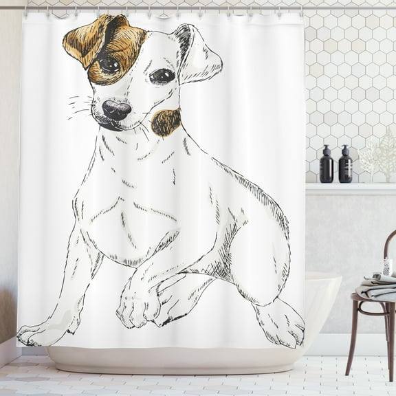 Ambesonne Jack Russell Shower Curtain, Graphic Puppy Portrait, 69"Wx70"L, Cream and Pale Brown