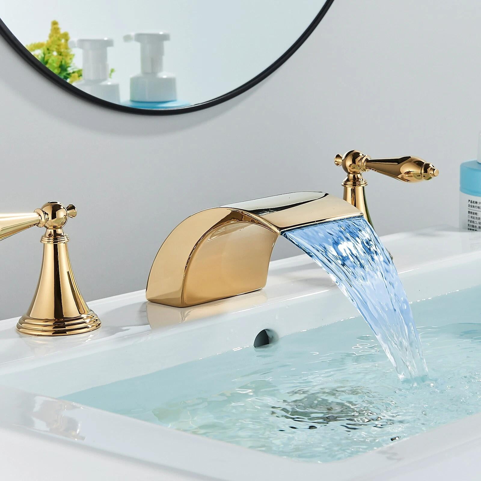 Gold 8" Widespread Bathroom Sink Faucet 3 Holes Vanity Basin Mixer Taps 2 Handle