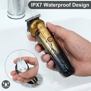 Hatteker 7-in-1 Men's Grooming Kit, Hair Clipper, Beard Trmmer, Cordless Waterproof Trimmer with Nose Ear Trimmer, Gold