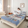 thumbnail image 4 of Homewish Farmhouse Lake House Twin Sheet Sets, Blue Grey Lodge Cabin Twin Fitted Sheet, Cartoon Boat Paddle Flat Sheet, Lightweight Room Decor, 3pcs, 4 of 7