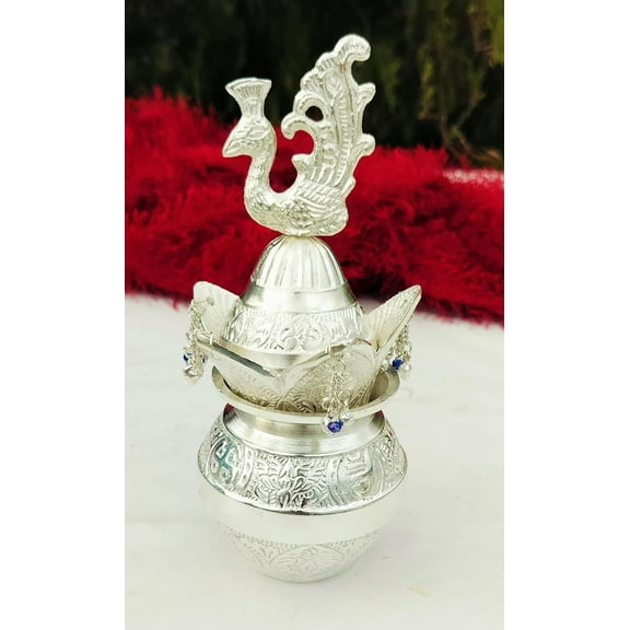 german silver peacock kalash for housewarming pooja/ kalash/ gift item