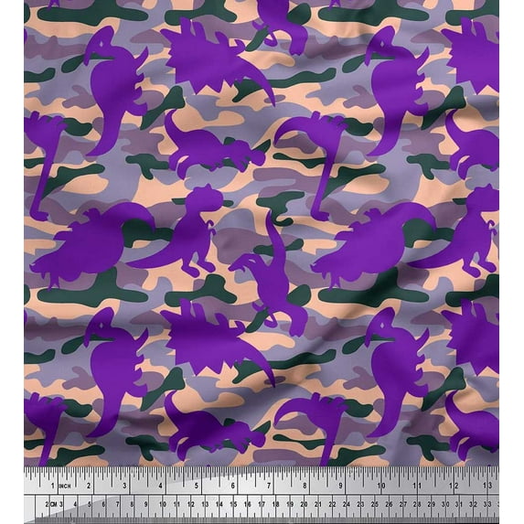 Soimoi Rayon Fabric Camouflage Texture & Dinosaur Animal Print Fabric by the Yard 42 Inch Wide