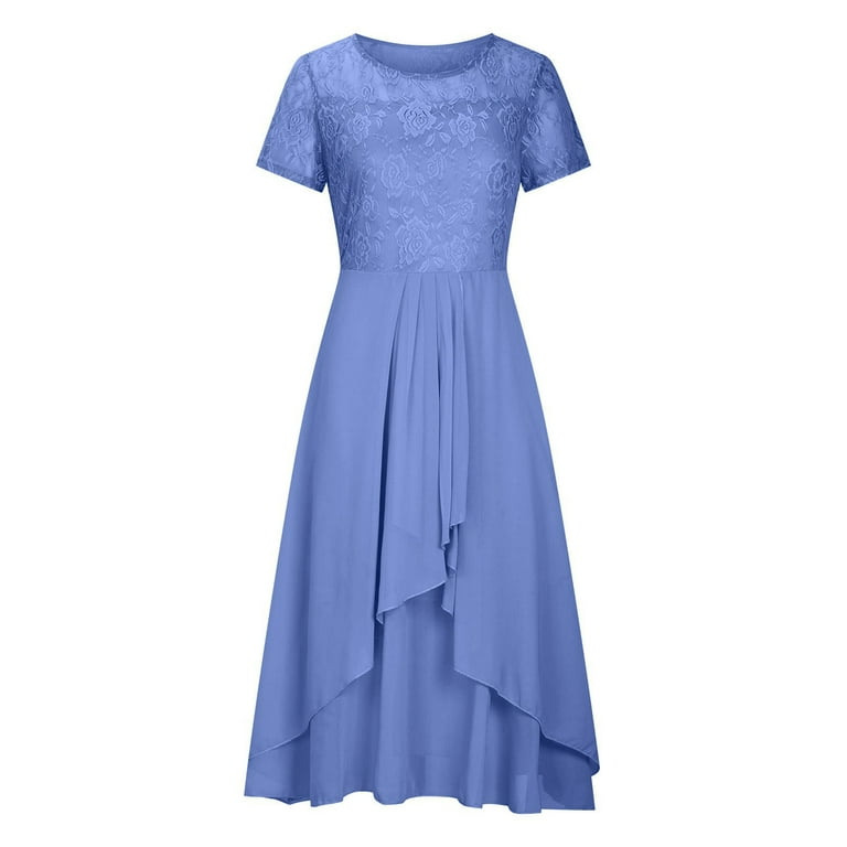 YDDIAN Tea Length Mother of The Bride Dress with Sleeve Lace Chiffon Formal  Evening Party Gowns for Women Blue 3XL - Walmart.com