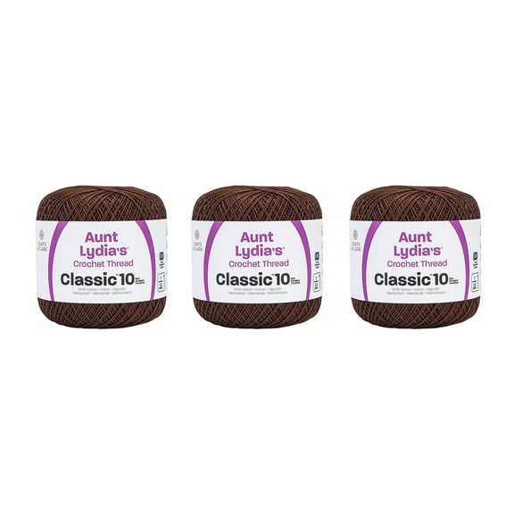 Aunt Lydia Classic Fudge Brown Crochet - 3 Pack of 350y/320m - Cotton - Gauge 10 - Crochet